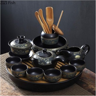 Tea Set China Travel Kung Fu Tea Set Ceramic Portable Tea Cup Porcelain Covered Bowl Tea Cup Tea Ceremony Teapot Tea Gift Sets