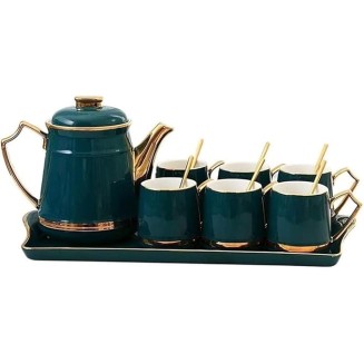 European Ceramic Tea Set Coffee Cup Set Nordic Ceramic Tea Cup Set Tea Cup and Spoon Teapot Tray Tea Cups Coffee Cup Set Tea Pot Set ()