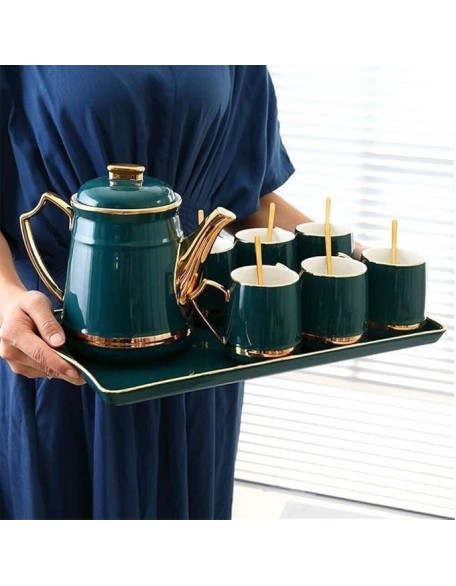 European Ceramic Tea Set Coffee Cup Set Nordic Ceramic Tea Cup Set Tea Cup and Spoon Teapot Tray Tea Cups Coffee Cup Set Tea Pot Set ()