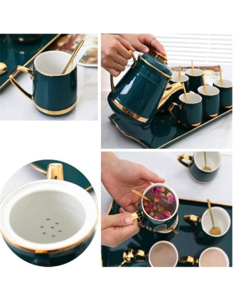 European Ceramic Tea Set Coffee Cup Set Nordic Ceramic Tea Cup Set Tea Cup and Spoon Teapot Tray Tea Cups Coffee Cup Set Tea Pot Set ()
