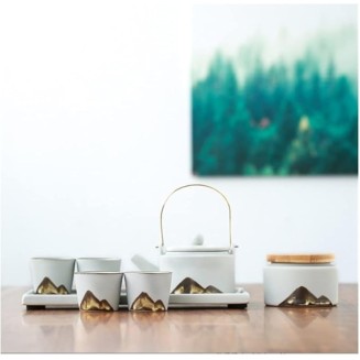Teapot Sets Chinese Handmade Healthy Ceramics Teapot with Tea Tray Tea Storage Tank and Tea Jar Tea Cups Coffee Cup Set Tea Pot Set (Color : C, Size : 1set) (C 1set)