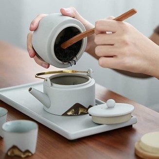 Teapot Sets Chinese Handmade Healthy Ceramics Teapot with Tea Tray Tea Storage Tank and Tea Jar Tea Cups Coffee Cup Set Tea Pot Set (Color : C, Size : 1set) (C 1set)
