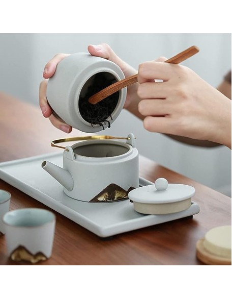 Teapot Sets Chinese Handmade Healthy Ceramics Teapot with Tea Tray Tea Storage Tank and Tea Jar Tea Cups Coffee Cup Set Tea Pot Set (Color : C, Size : 1set) (C 1set)