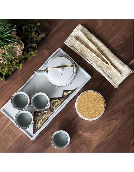 Teapot Sets Chinese Handmade Healthy Ceramics Teapot with Tea Tray Tea Storage Tank and Tea Jar Tea Cups Coffee Cup Set Tea Pot Set (Color : C, Size : 1set) (C 1set)
