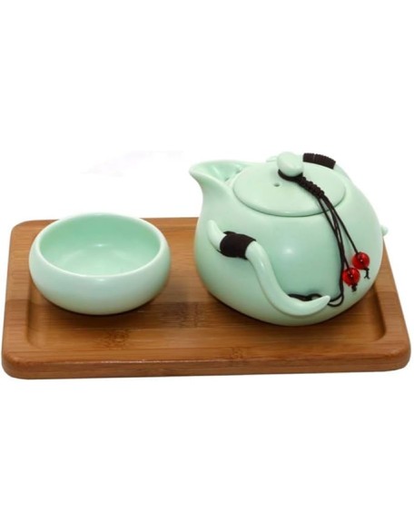 Chinese Kung Fu Tea Set Home Office Business Portable Travel Handmade Ceramic Teapot Teacups Bamboo Tea Tray Set
