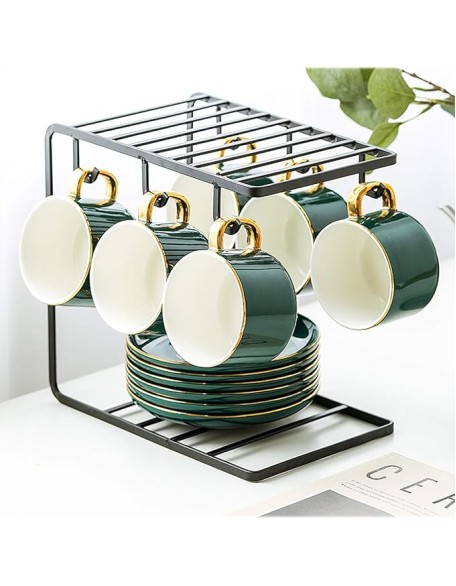 Tea Cups and Saucer Sets Coffee Cups Spoon Porcelain Tea Set Metal Mug Holder Tea Maker Set Multiple Specifications and Colors Can be Selected Chinese Kung Fu Tea Set (Colo (Gold Set of 4)
