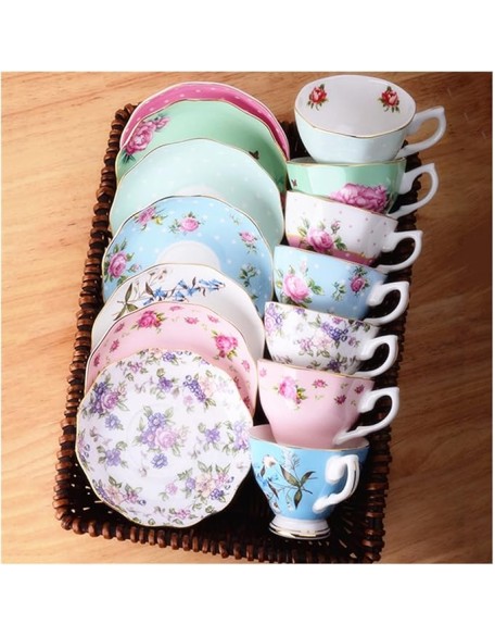 Dishes Coffee Cup Gold Frame Bone China Cup Cup & Saucer Set English Afternoon Cup Tea Cup Coffee Utensils Luxury Tea Set (Color : F) (G)