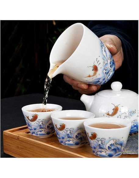 European Style Tea Set Ceramic Tea Set Portable Travel Tea Set with Teapot Teacups Tea Canister Tea Tray and Travel Bag for Travel Home