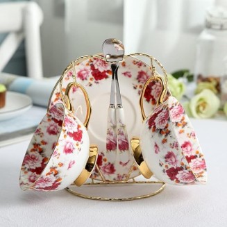 Exquisite British Floral Tea Cup saucer Spoon Set Europe Ceramic Coffee Cup 200ml Porcelain Cafe Teacup