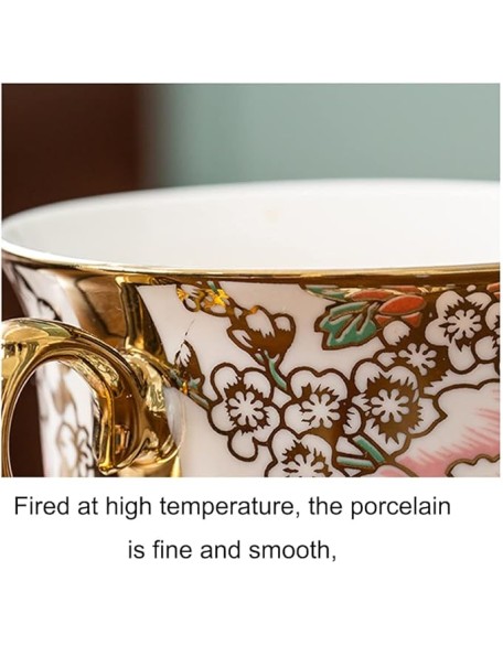 Tea Cup Set Porcelain Tea Cup Set Bone China Cofeee Cups Set with Saucers Spoon and Metal Stand Cappuccino Cups (A 6 pcs) (Gold 4 pcs)