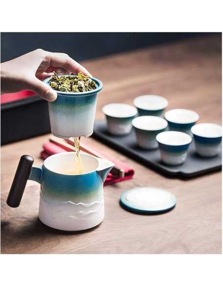 Tea Pot Sets Chinese Traditional Ceramic Tea Sets Portable Travel Tea Set Classic Kungfu Tea Sets with Handle 6 Tea Cups