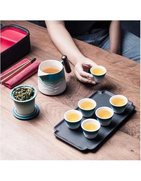 Tea Pot Sets Chinese Traditional Ceramic Tea Sets Portable Travel Tea Set Classic Kungfu Tea Sets with Handle 6 Tea Cups