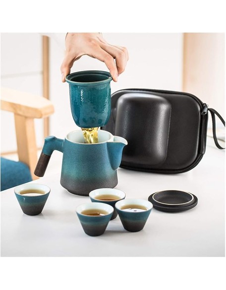 Tea Pot Sets Ceramic Tea Sets Classic Kungfu Tea Sets Portable Travel Tea Set with Teapot Teacups and Travel Bag Suitable