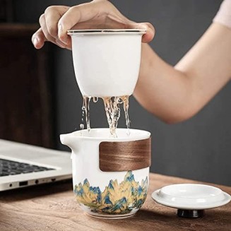 Tea Set, Ceramic Tea Set, Travel Tea Set, Portable Chinese Tea Set, Teapot 3 Teacups Tea Canister for Outdoor Picnic Camping Business Hotel