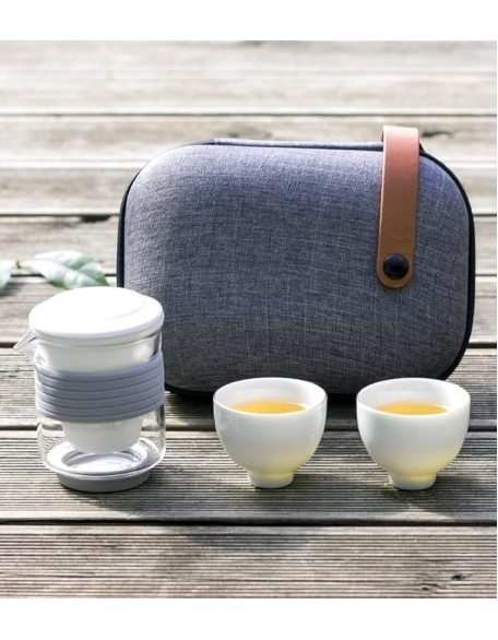 Chinese Kung Fu Tea Set Ceramic Portable Teapot Set Outdoor Travel Gaiwan Tea Cups of Tea Ceremony Teacup Drinkware (A) (A)