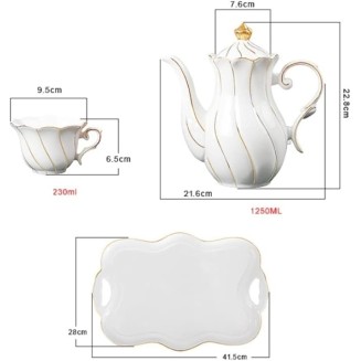 Tea Set Coffee Cup Set Tea Cup Set 8 Pieces Tea Set Gold Trim Glazed Porcelain Coffee and Tea Service Set