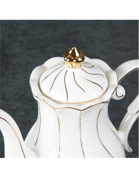 Tea Set Coffee Cup Set Tea Cup Set 8 Pieces Tea Set Gold Trim Glazed Porcelain Coffee and Tea Service Set