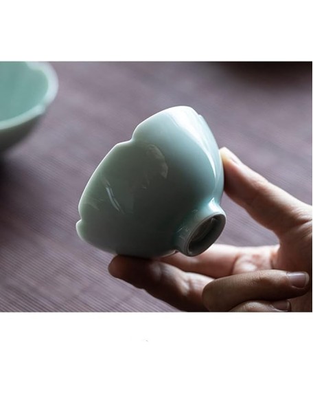 4Pc 65Ml Creativity Hutian Kiln Misty Ceramic Tea Bowl Sunflower Celadon Cup Kung Fu Set
