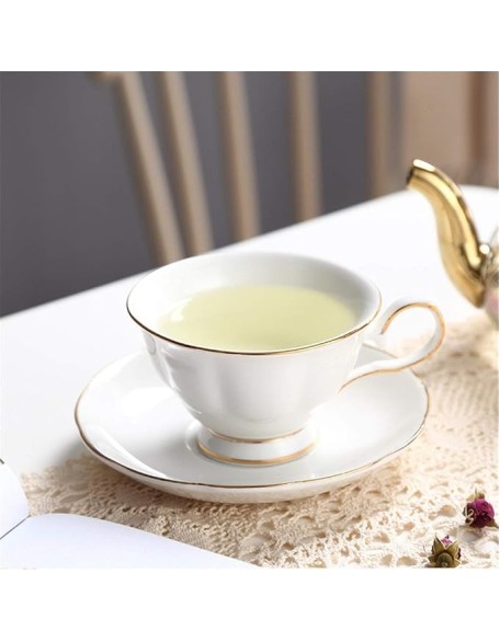 Tea Coffee Cup Set European Style Luxurious Gold Trim Ceramic Tea Cup Set Including 6 Pcs (White Set of 13)