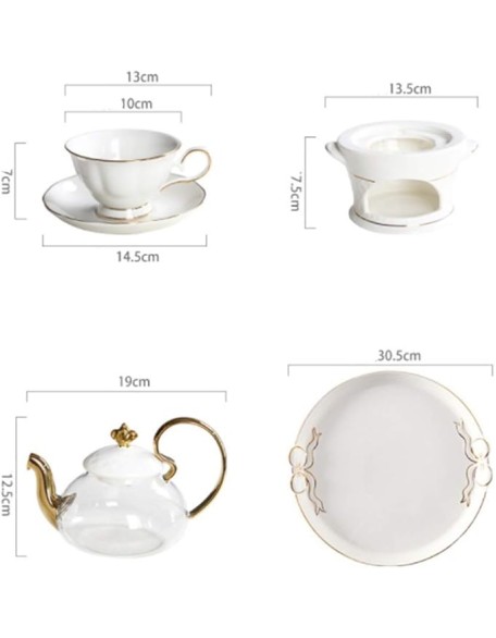 Tea Coffee Cup Set European Style Luxurious Gold Trim Ceramic Tea Cup Set Including 6 Pcs (White Set of 13)