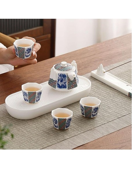 Porcelain Tea Set Portable Tea Set, Ceramic China Tea Cups with Teapot and 4 Tea Cups Tea Gift Sets with Travel Bag for Office Home Trip Great Gift-Pink