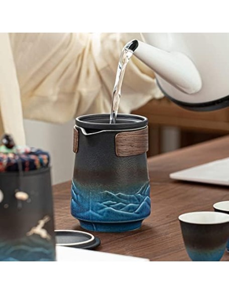 Tea Set Portable Tea Set Ceramic Travel Tea Set of 7 with Teapot Teacups Caddy Infuser Travel Bag for Tea Chinese Ceramic Tea Set