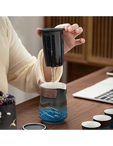 Tea Set Portable Tea Set Ceramic Travel Tea Set of 7 with Teapot Teacups Caddy Infuser Travel Bag for Tea Chinese Ceramic Tea Set