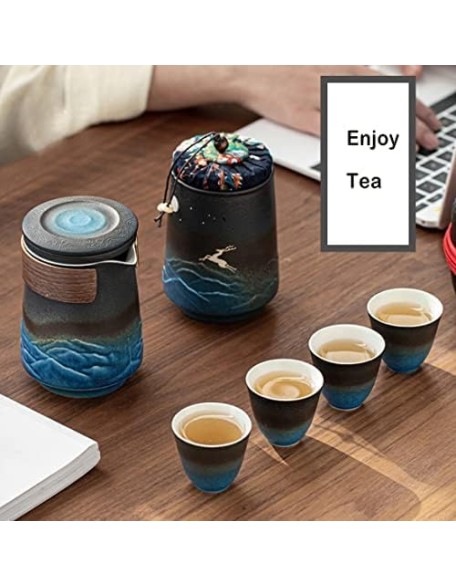 Tea Set Portable Tea Set Ceramic Travel Tea Set of 7 with Teapot Teacups Caddy Infuser Travel Bag for Tea Chinese Ceramic Tea Set