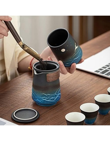 Tea Set Portable Tea Set Ceramic Travel Tea Set of 7 with Teapot Teacups Caddy Infuser Travel Bag for Tea Chinese Ceramic Tea Set