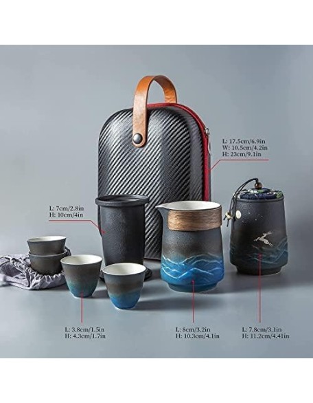 Tea Set Portable Tea Set Ceramic Travel Tea Set of 7 with Teapot Teacups Caddy Infuser Travel Bag for Tea Chinese Ceramic Tea Set