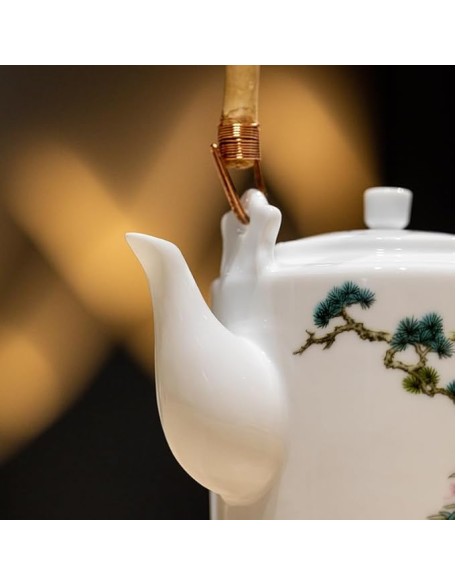 Famille Rose Vintage Chinese Tea Cup and Pot Set Floral Teaset High Temperature Ceramic 1pot and 6 cups set