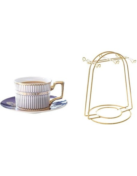 Tea Set 8 Pieces Gold Trim Glazed Porcelain Coffee and Tea Service Set with 6 Piece Cups and Teapot Tray Afternoon Tea Drinkware Coffee Set Household Ceramic Tea s