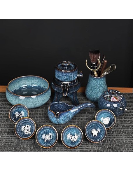 Tea Set, Tea Sets Tea Set Ceramic Semi Automatic Tea Set Teapot Tea Cup Chinese Retro Semi Automatic Tea Set Party Home 6 Cups Coffee Set (B) ()