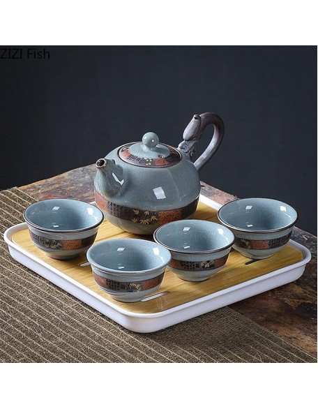 Tea Set, Tea Set Kung Fu Tea Set Set China Travel Kung Fu Tea Set Ceramic Portable Tea Cup Porcelain Covered Bowl Tea Cup Tea Ceremony (U) (H)