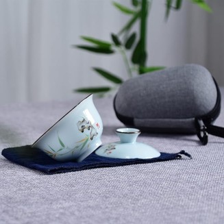 Porcelain Tea Set, Chinese Tea Set with 3 Tea Cups, Ceramic Tea Set with 1 Teapot, 2 Tea Cups and 1 Portable Bag