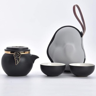 Portable Travel Kungfu Tea Set, Ceramic Tea Cup Set, Traditional Chinese Tea Pot Style - with Teacups Travel Bag, for Travel, Home,Outdoor and Office (B) (A)