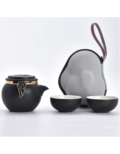 Portable Travel Kungfu Tea Set, Ceramic Tea Cup Set, Traditional Chinese Tea Pot Style - with Teacups Travel Bag, for Travel, Home,Outdoor and Office (B) (A)