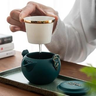 Portable Travel Kungfu Tea Set, Ceramic Tea Cup Set, Traditional Chinese Tea Pot Style - with Teacups Travel Bag, for Travel, Home,Outdoor and Office (B) (A)