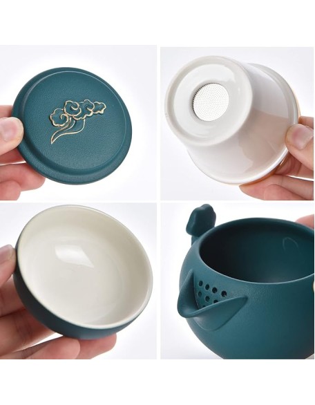 Portable Travel Kungfu Tea Set, Ceramic Tea Cup Set, Traditional Chinese Tea Pot Style - with Teacups Travel Bag, for Travel, Home,Outdoor and Office (B) (A)