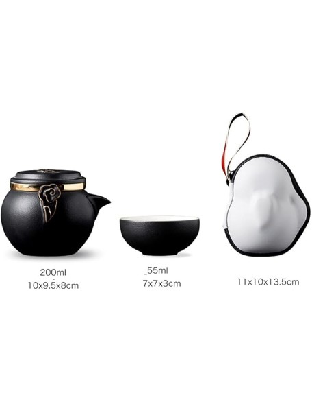 Portable Travel Kungfu Tea Set, Ceramic Tea Cup Set, Traditional Chinese Tea Pot Style - with Teacups Travel Bag, for Travel, Home,Outdoor and Office (B) (A)