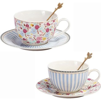 Court Style Coffee Cup and Saucer Set Cups Porcelain Teacups Floral Ceramic Tea Coffee s Set of 2 for Home and Office