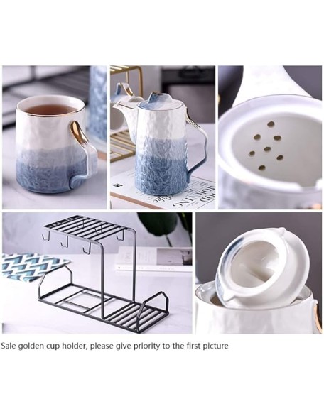 Tea Set Coffee Cup Set Tea Cup Set 14 Pieces Nordic Luxury Ceramic Tea Set with Iron Art Cup Holder Coffee Cups Set Tea Cup Set Teapot Set