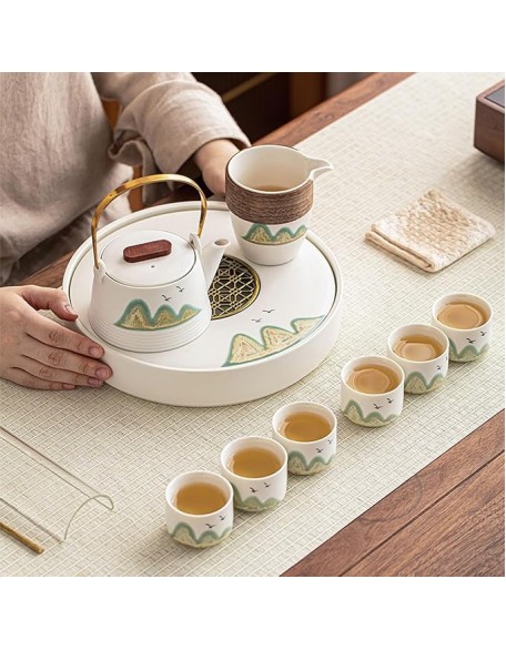 Tea Set, Afternoon Tea Set Tea Set Chinese Tea Set Simple Ceramic Tea Set, Japanese Teapot Teacup Box Set (G)