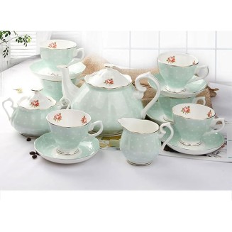 15 Pieces Porcelain Tea Service British Royal Coffee Cups B1China Cups and Saucers Set of 6 with Gold Decoration and Box Anniversary Birthday