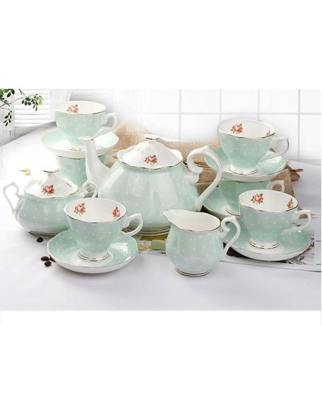 15 Pieces Porcelain Tea Service British Royal Coffee Cups B1China Cups and Saucers Set of 6 with Gold Decoration and Box Anniversary Birthday