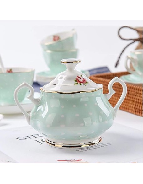 15 Pieces Porcelain Tea Service British Royal Coffee Cups B1China Cups and Saucers Set of 6 with Gold Decoration and Box Anniversary Birthday