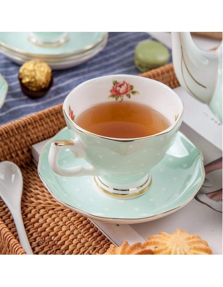 15 Pieces Porcelain Tea Service British Royal Coffee Cups B1China Cups and Saucers Set of 6 with Gold Decoration and Box Anniversary Birthday