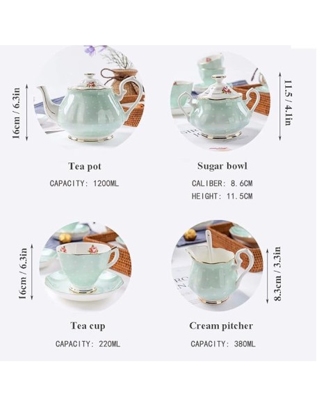 15 Pieces Porcelain Tea Service British Royal Coffee Cups B1China Cups and Saucers Set of 6 with Gold Decoration and Box Anniversary Birthday
