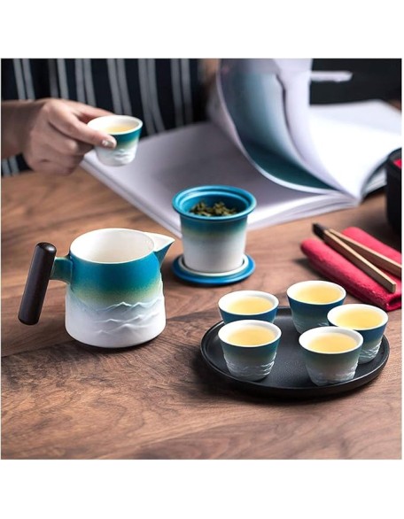 Tea Pot Sets Chinese Traditional Ceramic Tea Sets Portable Travel Tea Set Classic Kungfu Tea Sets with Handle 6 Tea Cups,