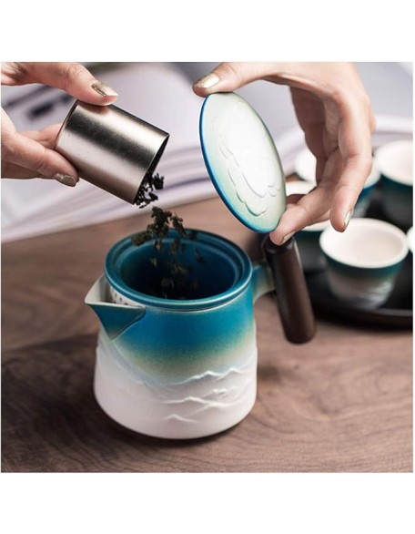 Tea Pot Sets Chinese Traditional Ceramic Tea Sets Portable Travel Tea Set Classic Kungfu Tea Sets with Handle 6 Tea Cups,